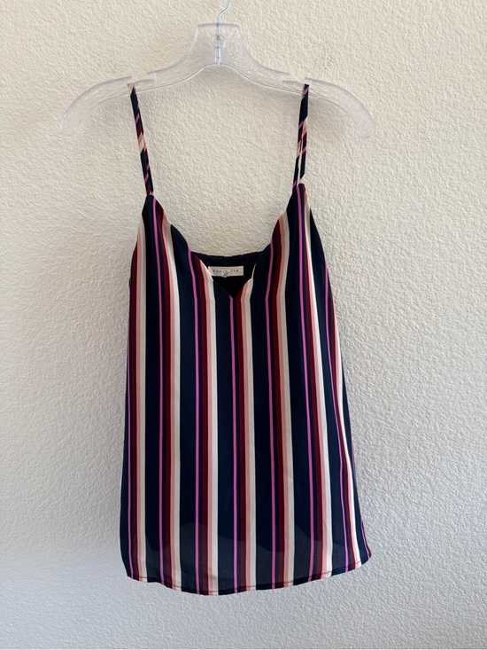 Socialite Tops - Socialite Navy, Pink & Cream Striped Spaghetti Strap Cami with Scalloped Details